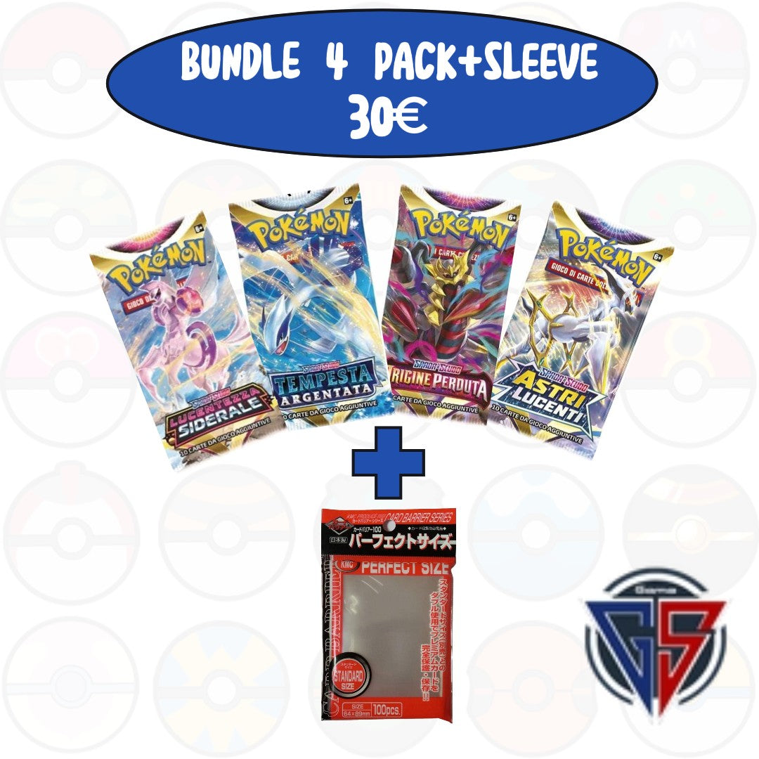 BUNDLE 4 PACCHETTI+SLEEVE/TEMPESTA ARGENTATA-LUCENTEZZA SIDERALE-ORIGINE PERDUTA-ASTRI LUCENTI