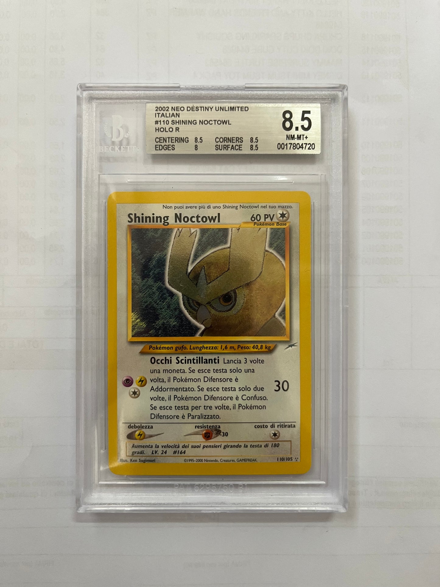 SHINING NOCTOWL- BGS 8,5 Mint - CARTA GRADATA ITA BGS ITA