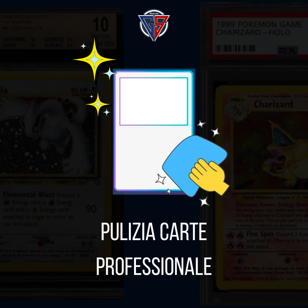 Pulizia Carte Pokemon Professionale (IMPORTANTE: PER IL SERVIZIO DI PULIZIA SIETE PREGATI DI SPEDIRE DOPO IL 25/08/25 PER CHIUSURA FERIE)
