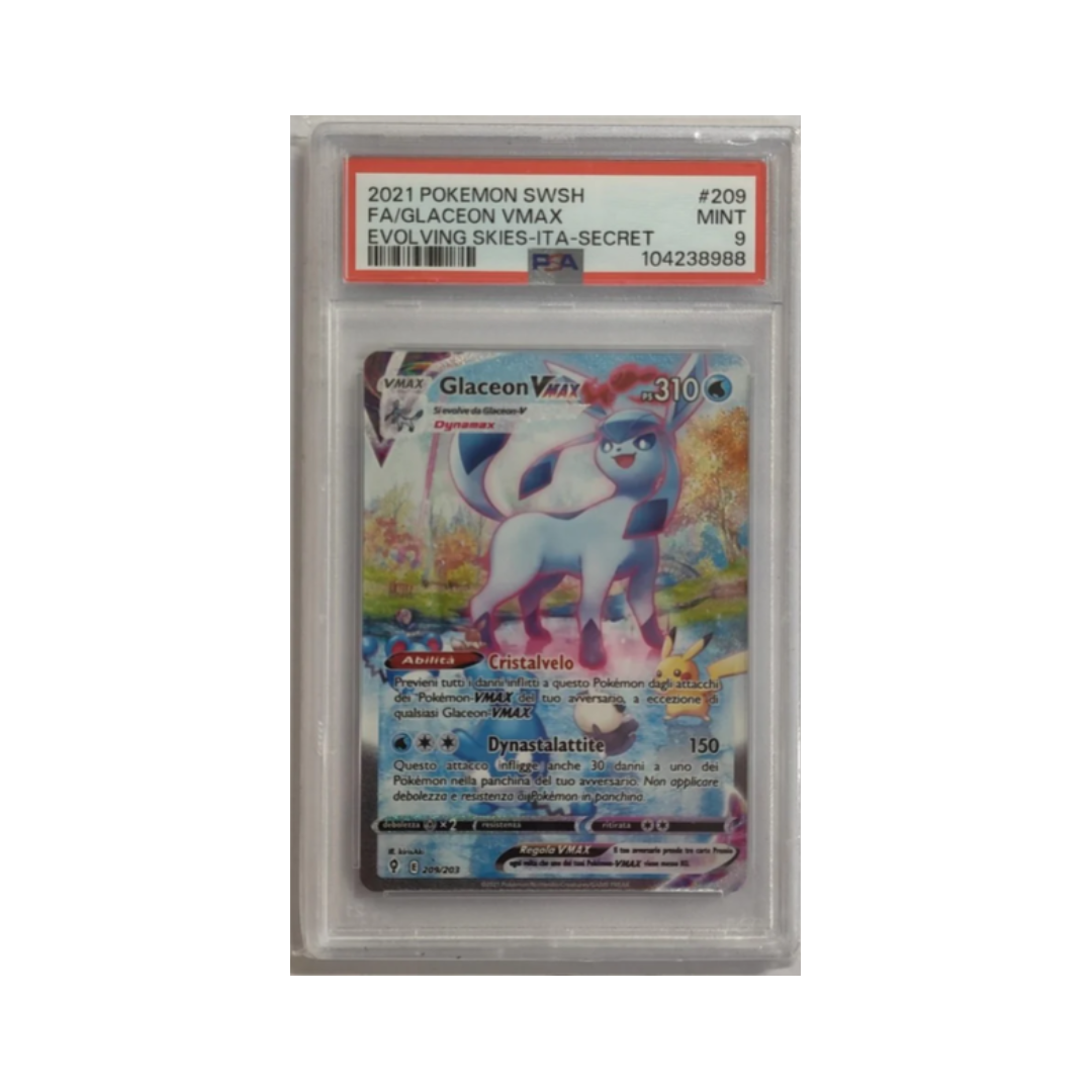 Glaceon Vmax 209/203 evoluzioni eteree- PSA 9- CARTA GRADATA ITA