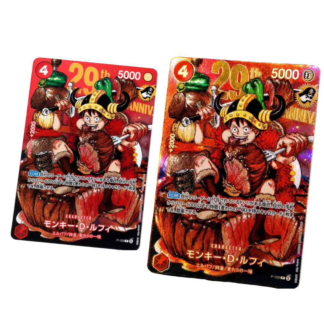 Set 2 carte-Monkey D Luffy PROMO P-159 Deluxe holo edition (Gold)/standard (Silver) Japanese ONE PIECE (Preordine)
