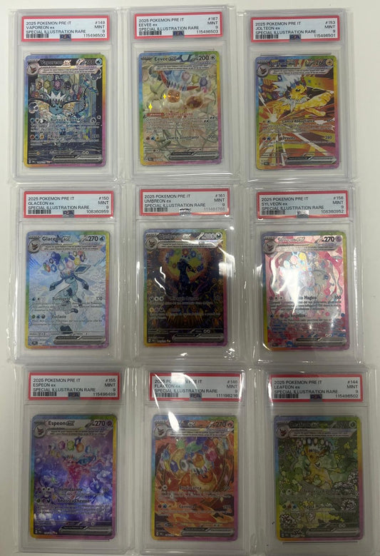 full set 9 evoluzioni eevee sar prismatiche  - PSA 9- CARTA GRADATA ITA