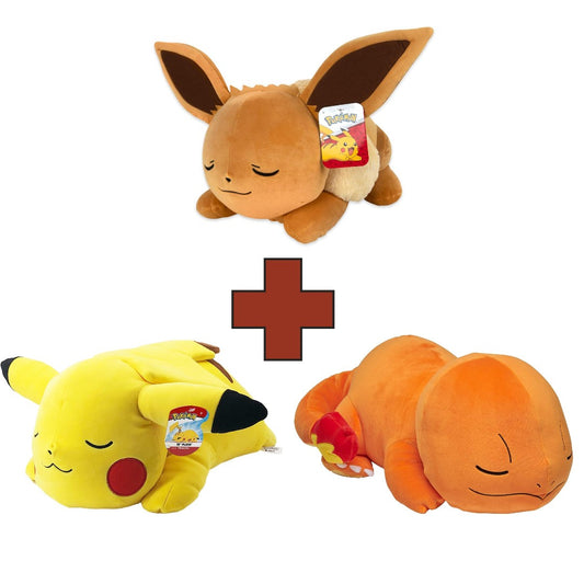 Bundle - Peluche Pikachu,Charmander,Eeve, 46 cm, che dorme – Peluche morbido- peluche pokemon