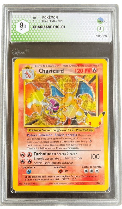 Charizard Holo 4/102 - Gran Festa 25imo Anniversario -2021 - GRAAD 9,5 Mint - CARTA GRADATA ITA
