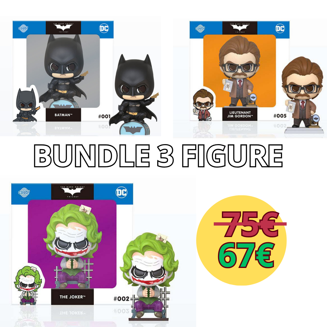COSBI - La Trilogia del Cavaliere Oscuro - BUNDLE 3 Mini Figure Batman Joker e Gordon 8 Cm