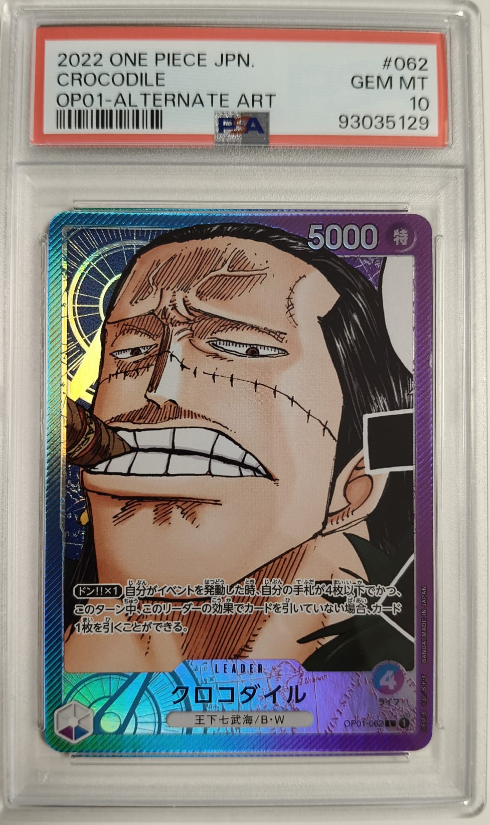 CROCODILE #062 - OP01 ALTERNATE ART 2022 - PSA GEM MINT 10 - CARTA GRADATA ONE PIECE JAP 2022