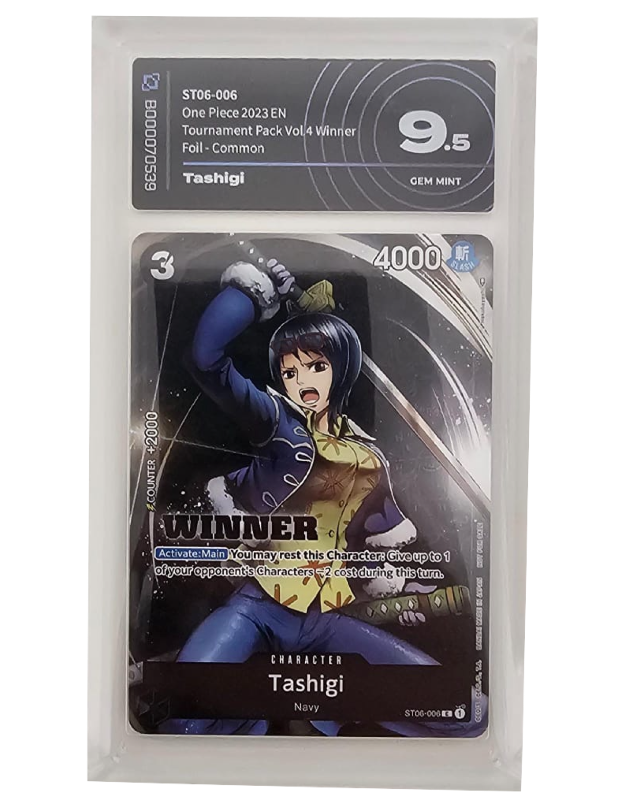 ONE PIECE - TASHIGI Winner ST06-006 Tournament Pack Vol.4 WINNER - AI GRADING 9.5 - CARTA GRADATA ONE PIECE