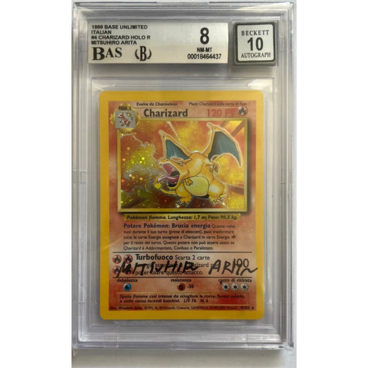 Charizard set base holo autografata da arita- BGS 8  illustrazione- BGS 10 firma- CARTA GRADATA ITA BGS