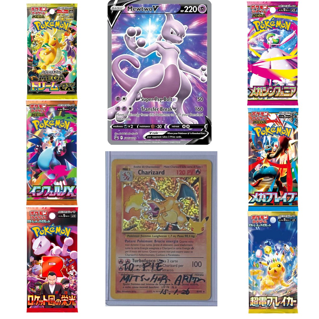 🎁 Bundle Pokémon 6 Pack jap + Mewtwo V Promo Pokémon GO/ Charizard 25th Firmato Arita in Giveaway