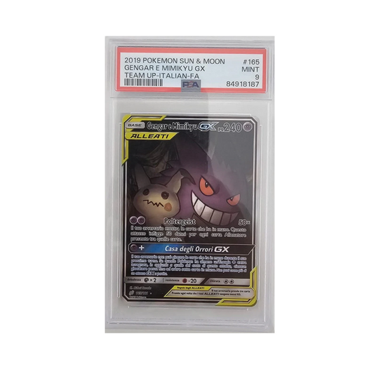 Gengar & Mimikyu GX 165/181 - Gioco di Squadra - 2019 - PSA 9 MINT - CARTA GRADATA ITA