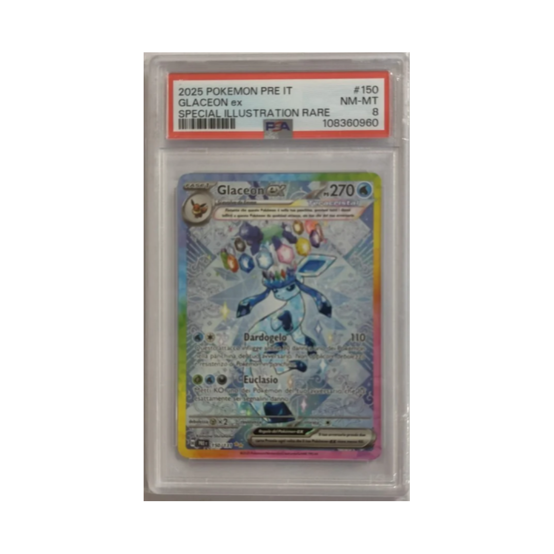 Glaceon ex evoluzioni prismatiche 150/131- PSA 8- CARTA GRADATA ITA