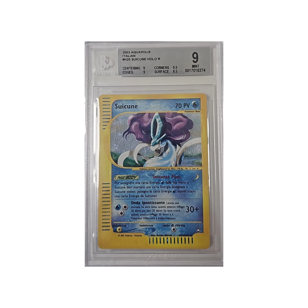 Suicune Holo H25 - Aquapolis - 2003 - BGS 9 Mint - CARTA POKEMON GRADATA ITA