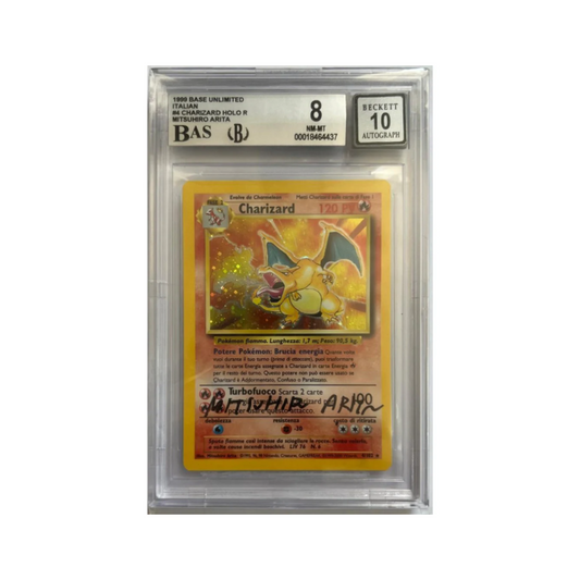 Charizard set base holo autografata da arita- BGS 8  illustrazione- BGS 10 firma- CARTA GRADATA ITA BGS
